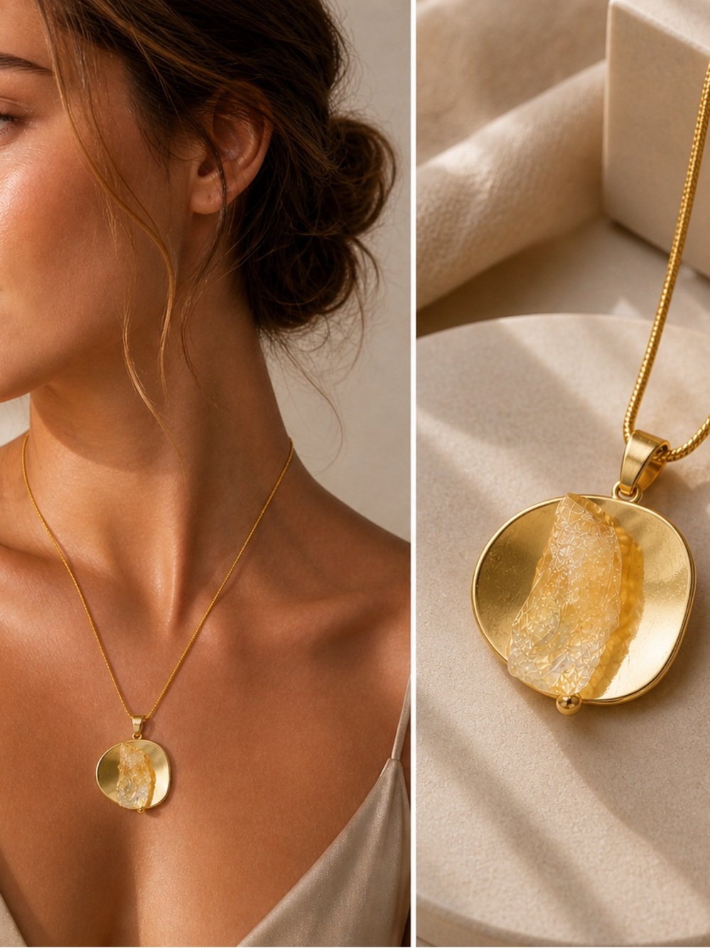 Handmade Citrine Pendant Necklace Gold Organic Statement Jewelry - Picture 8 of 10